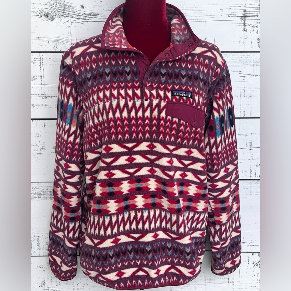 Patagonia Synchilla Kuta Klash Snap-T Fleece Pullover M Aztec Dark Currant Women